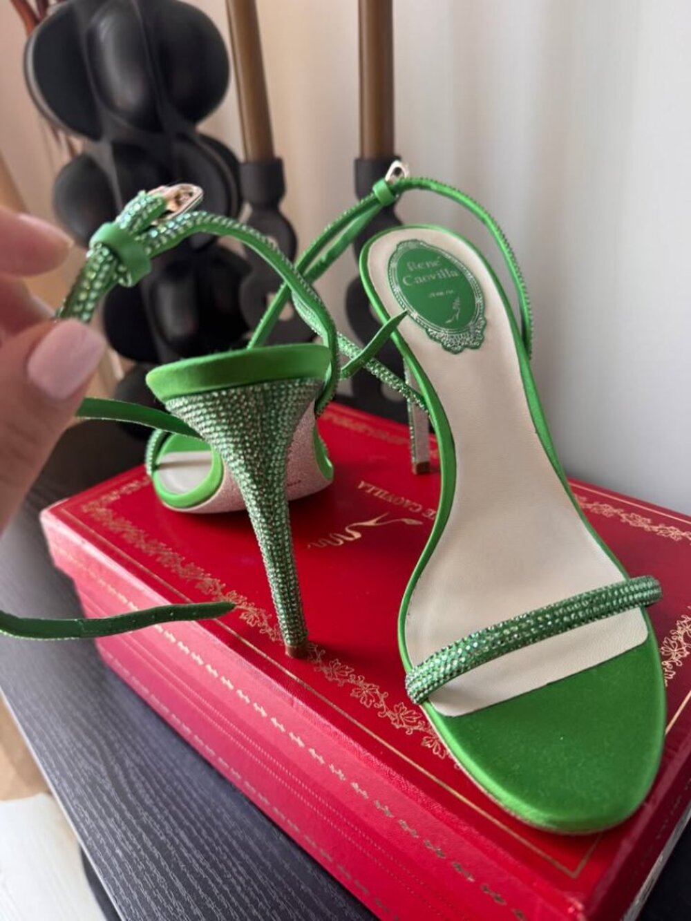 Rene Caovilla Ellabrita Crystal Green Sandal 105